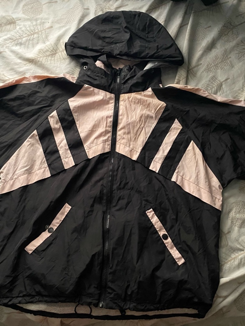 Hollister Black and Light Pink Hooded Windbreaker Jacket